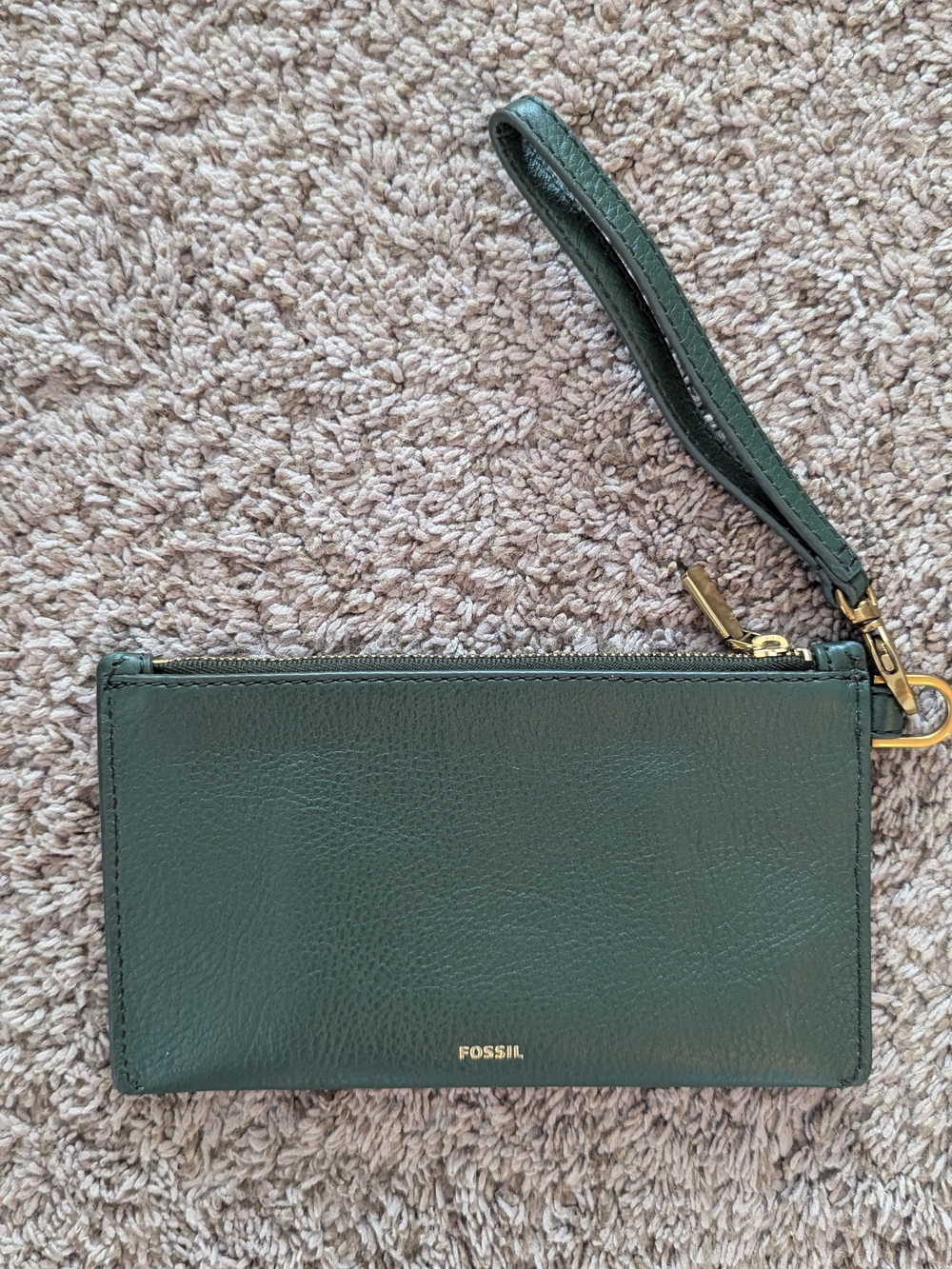 Fossil Dark Green Leather Wristlet Clutch with Gold Hardware
